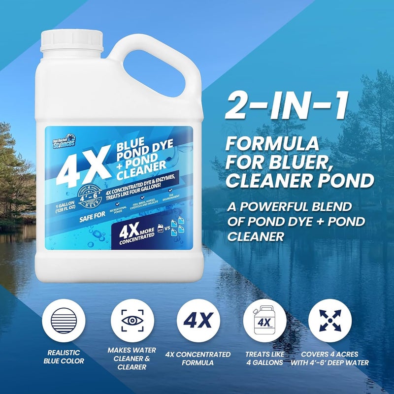 Not Rocket Sciences 1 Gallon 4X Blue Pond Dye + Pond Cleaner, Blue Dye for Ponds and Lakes, 2-in-1 Lake Colorant + Enzymes, Makes Murky Water Clean & Beautiful, Keeps The Water Cool, Clear, and Ideal for Fish & Wildlife - Image 2